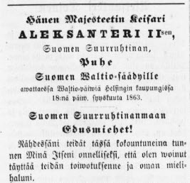 Bild av annons i Helsingin Uutiset 21.8.1863.